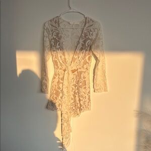 White and Cream Lace Long Sleeve Jumpsuit - Bridal/Bachelorette US 4/AU 8